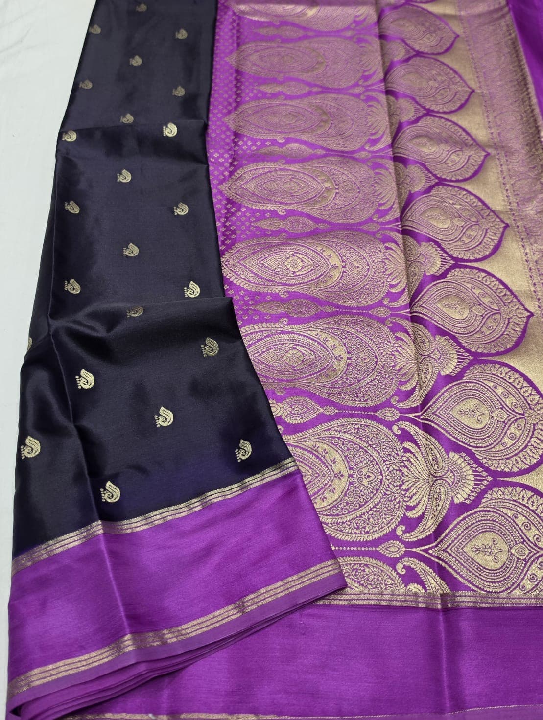 Silk Saree with Gold Zari Brocade Border and Pallu